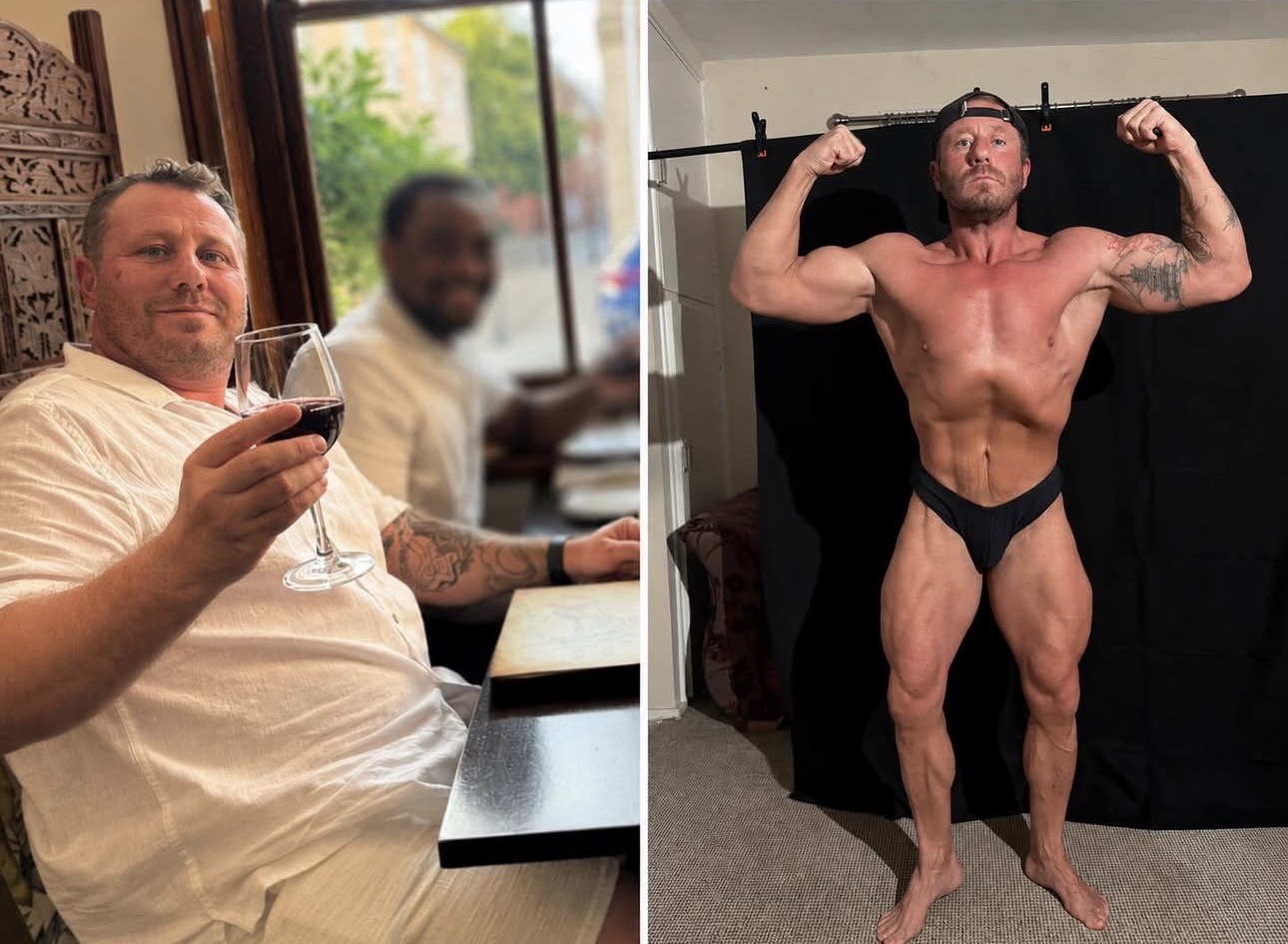 Pete's physique transformation, before and after